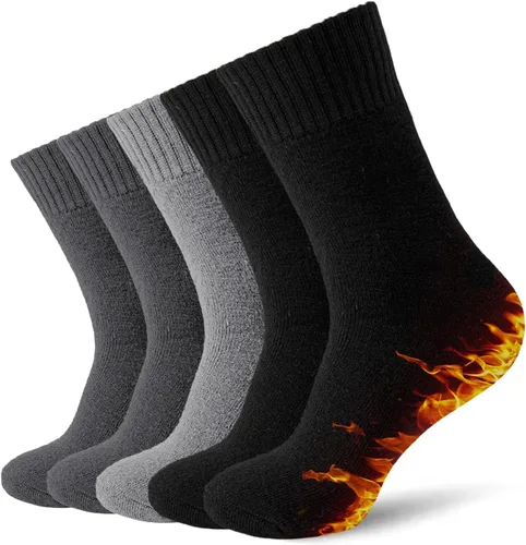 Vista 8 de VoJoPi Wool Socks Mens Thick Warm Thermal Winter Boot Socks 5 Pairs 2 negro/2 gris oscuro/1 gris claro