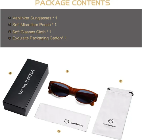 Vista 6 de VANLINKER Gafas de sol polarizadas retro pequeñas ovaladas ojo de gato para mujer y hombre, sombras de ojo de gato estrechas y delgadas de los años