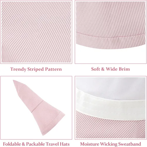 Vista 5 de DOCILA Sombrero de pescador para mujer, con estampado de rayas, para todas las estaciones, gorras de protección solar