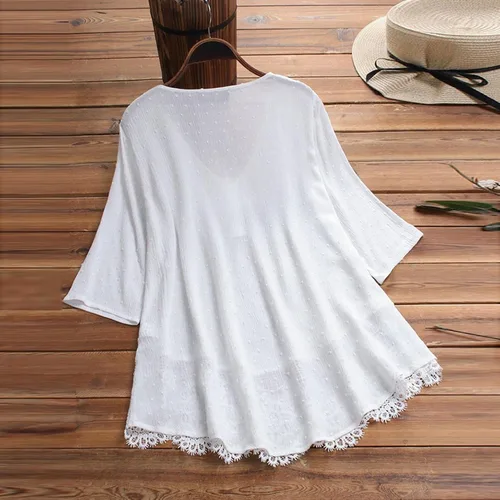 Vista 4 de Aniywn Camiseta de manga 34 con estampado floral y cuello redondo para mujer