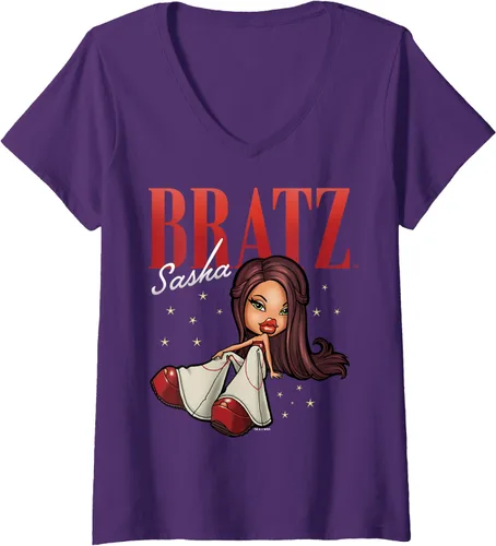 Vista 4 de Camiseta Bratz Sasha Portrait con cuello en V para mujer, Negro, S