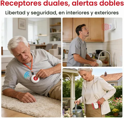 Vista 2 de CallToU Botón de llamada para personas mayores en casa, campana de llamada inalámbrica de 500 pies con 1 vibrador portátil y 1 receptor enchufable