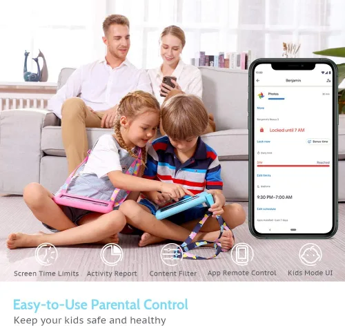 Vista 2 de Tablet para niños Dragon Touch de 10 pulgadas con pantalla IPS HD Android, 32 GB de almacenamiento, 2 GB de RAM, procesador Quad Core, KIDOZ
