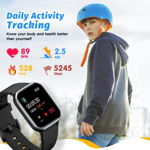 Vista 7 de Reloj inteligente para niñas, IP68, impermeable, reloj rastreador de actividad física con cara DIY de 1.5 pulgadas, monitor de sueño de frecuencia