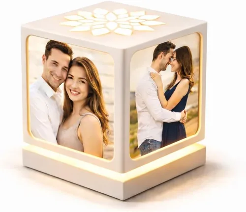 Vista 9 de ZOCI VOCI Marco de fotos LED giratorio personalizado con 4 fotos, regalos de boda personalizados para parejas 2024 (negro mediano)
