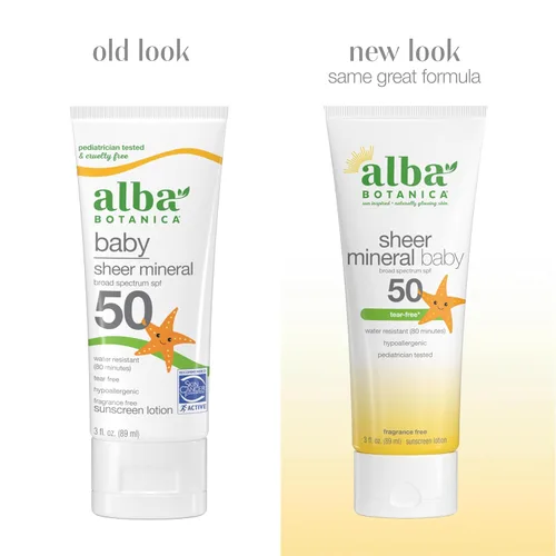 Vista 3 de Alba Botanica Protector solar para bebé para cara y cuerpo, loción de protección solar mineral transparente, SPF 50 de amplio espectro, resistente