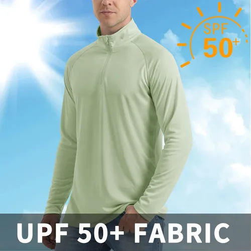 Vista 4 de CRYSULLY Camisas de pesca para hombre con protección solar UPF 50+ de manga larga y cremallera de 14