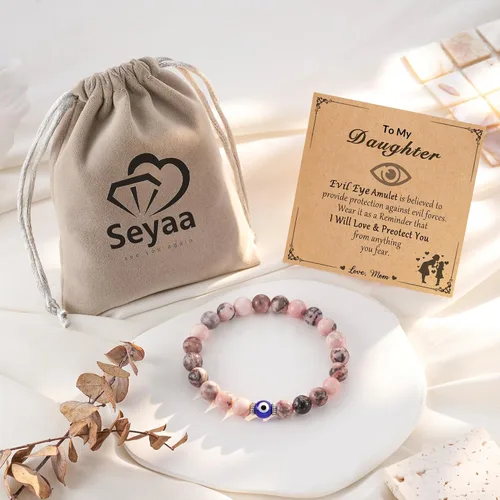Vista 5 de Easter Gifts Sunflower Natural Stone Bracelet Gifts for TeenGirls with Quotes Card