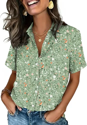 Vista 21 de Zeagoo Camisas con botones para mujer, de manga corta, cuello en V, elegantes y casuales