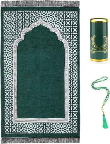 Vista 10 de Alfombra islámica de oración musulmana con cuentas de oración, tapete de felpilla suave Janamaz Sajada para hombres y mujeres, regalo de viaje