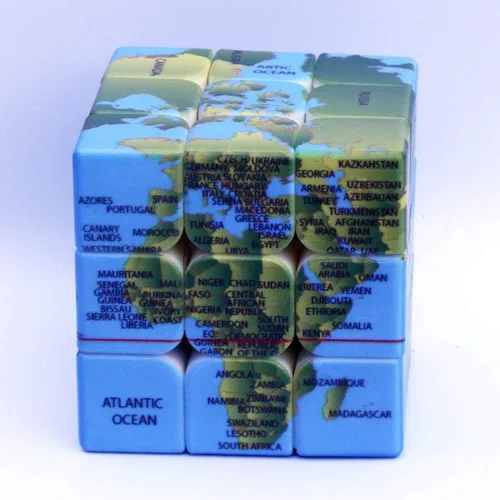 Vista 2 de Mapa Mundial Diseño 3X3X3 Cubo de Velocidad, Geografía Aprendizaje Puzzle