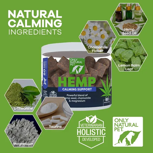 Vista 4 de Only Natural Pet - Mordeduras masticables suaves de cáñamo natural para aliviar el estrés y la ansiedad del perro - L-teanina, manzanilla y bálsamo