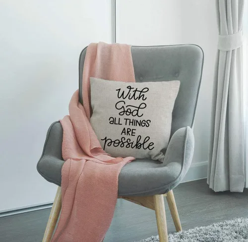 Vista 4 de SSOIU Funda de almohada con cita motivacional e inspiradora, con Dios todas las cosas son posibles, de lino y algodón, decorativa, para el hogar