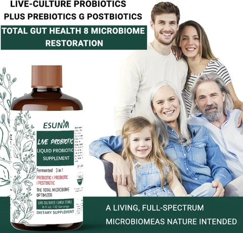 Vista 7 de ESUNM Complejo probiótico líquido 3 en 1 con prebióticos, probióticos y postbióticos, cuenta con 10 cepas clínicas + 18 hierbas fermentadas
