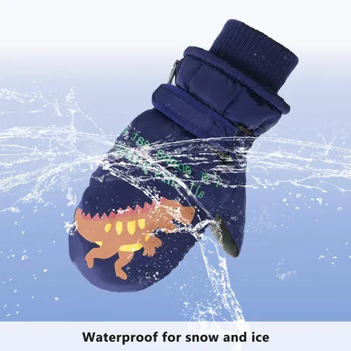 Vista 3 de American Trends Guantes de nieve de invierno para niños pequeños, guantes de esquí impermeables de forro polar cálido para niños y niñas