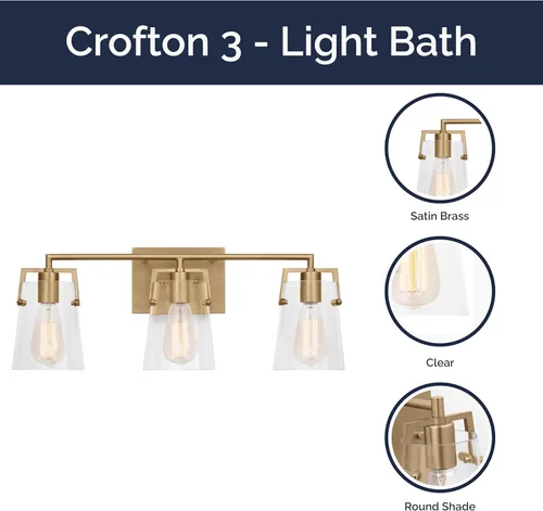 Vista 4 de Scott Living Crofton - Lámpara de pared moderna de latón satinado de 3 luces DJV1033SB, la iluminación de pared es ideal para dormitorio, luz