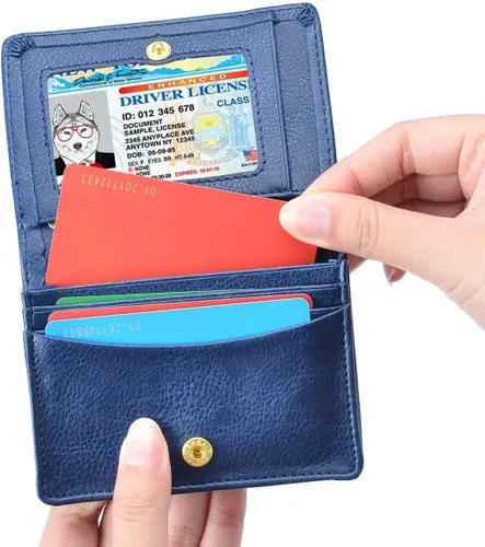 Vista 4 de XEYOU Funda para tarjetas de crédito, tarjetero para tarjetas de crédito, pequeña cartera de bolsillo frontal para mujer, Azul, Moderno