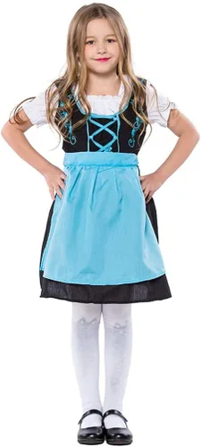 Vista 4 de ABOOFAN Vestido para niñas Oktoberfest disfraz de niña cervecera vestido de fraulein bávaro disfraz de sirvienta de bar azul negro talla S