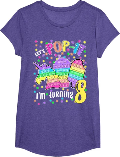 Vista 63 de Let's Pop-it I'm turning 8 Colorful 8th Birthday - Camiseta para niña, Negro