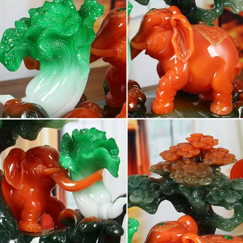Vista 3 de Escultura de estatua de feng shui chino Decoración de elefante de poliresina de la suerte Decoración moderna Artesanía china Estatua de elefante