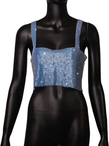 Vista 2 de Camiseta sin mangas sexy con diamantes de imitación brillantes para mujer, camiseta sin mangas, joyería corporal para club, festival, baile