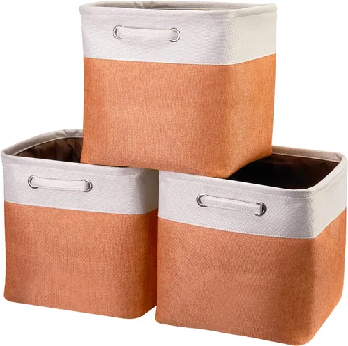 Vista 8 de Paquete de 3 cubos de almacenamiento de 13 x 13 x 13 pulgadas, cajas de almacenamiento de tela con marco de metal y forro de espuma, organizador