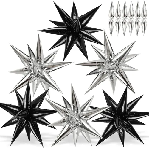 Vista 37 de 72 unidades de globos de estrella, grandes globos de cono de estrella metálicos de 26 pulgadas, globos de papel de aluminio de explosión colorida