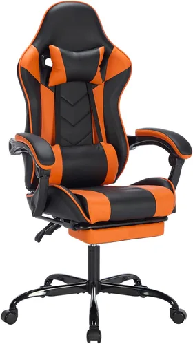 Vista 11 de Silla ergonómica de cuero para juegos con reposapiés, cómoda silla de juegos beige con cómodo reposacabezas y soporte lumbar para adultos, niños