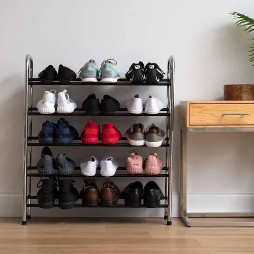 Vista 7 de IRIS USA Zapatero de 5 niveles, hasta 15 pares, organizador de zapatos para armario, entrada, espacio pequeño, estante de almacenamiento de zapatos