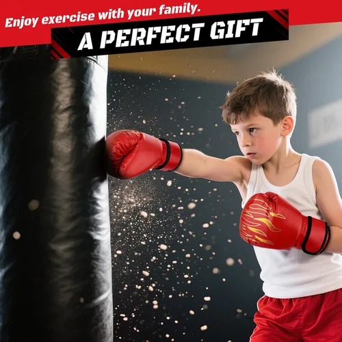 Vista 7 de Juego de guantes de boxeo 4 en 1 y guantes de boxeo para niños y niñas, guantes de boxeo para niños y niñas, almohadillas de enfoque con envolturas
