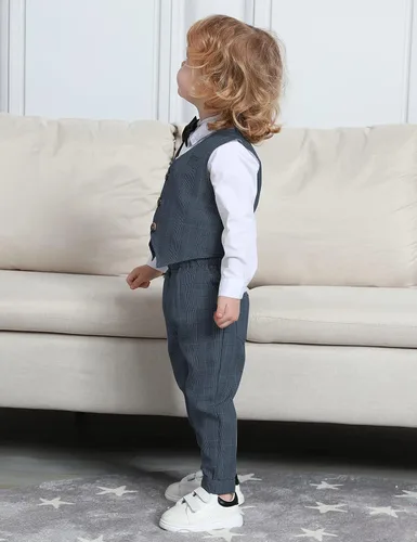 Vista 102 de A&J DESIGN Conjunto de traje de caballero para niños pequeños, 3 piezas, camisas, chaleco y pantalones