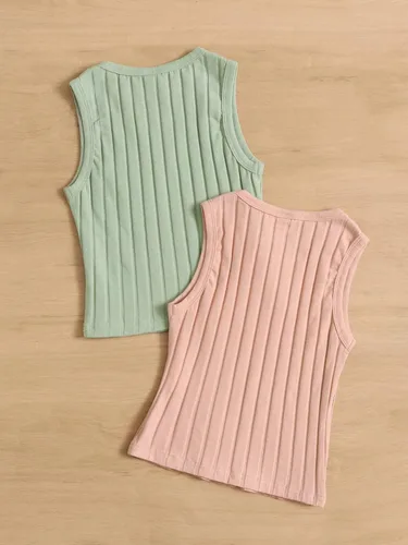Vista 2 de SHENHE Camiseta corta sin mangas de 2 piezas de punto acanalado con cuello redondo para niña