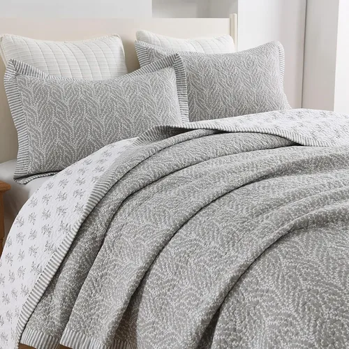 Vista 11 de SahSahCasa - Juego de cama con edredón tamaño queen, 100% algodón, con colcha, patrón botánico, color sólido, elegante, edredón acolchado ligero