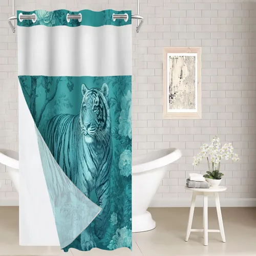 Vista 6 de Batmerry Maritime Nautical Hookless Shower Curtain with Snap in Liner Set, Anchors Ship Wheel Bath Curtain Magnetic Hem Quick-Drying Waterproof