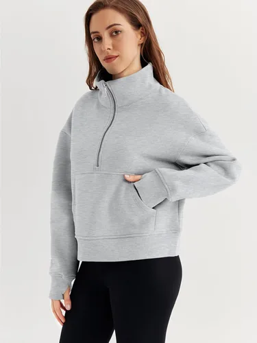 Vista 3 de EFAN Sudaderas cortas para mujer, con media cremallera, forro polar, con cremallera de un cuarto, sudaderas con capucha 2023, ropa de moda de otoño