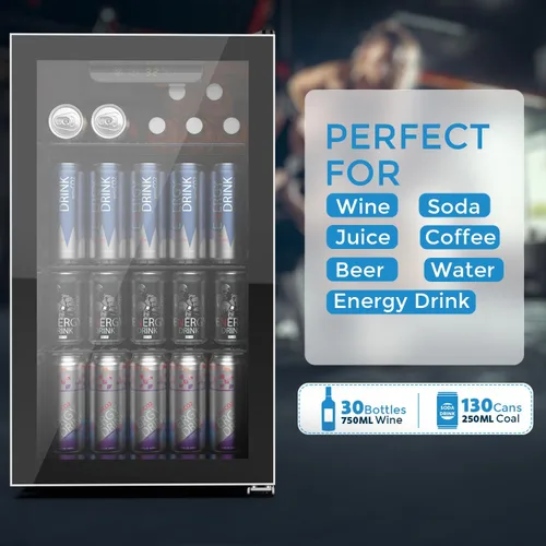 Vista 3 de Kndko Refrigerador de bebidas – Mini refrigerador para 130 latas con estantes ajustables, puerta de cristal, control digital de temperatura, Negro