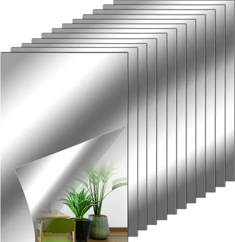 Vista 8 de Tenare 12 piezas de azulejos acrílicos autoadhesivos para espejo de pared, hojas flexibles de espejo pequeño, sin vidrio, irrompibles para baño