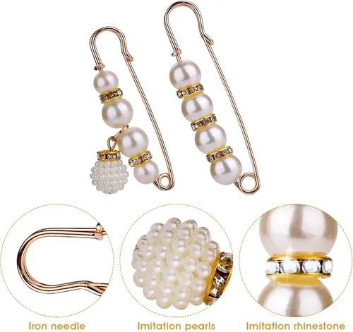 Vista 5 de Yolev Broche de perlas sintéticas de 17 piezas, broches de chal, broche de perlas artificiales de moda para mujeres y niñas, accesorios