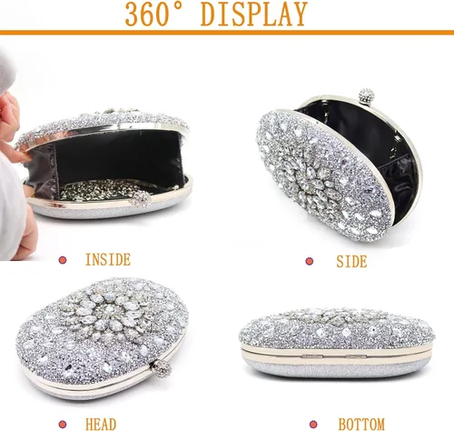 Vista 3 de Bolsos de mano de noche con diamantes de imitación para mujer, bolso de mano de boda, bolso de fiesta de novia, diamantes de graduación, bolsos