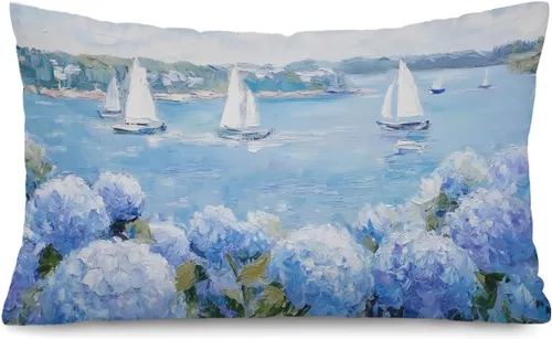 Vista 11 de Lacama Funda de almohada de playa costera rosa de 12 x 20 pulgadas Costa-sal Agua y atardeceres