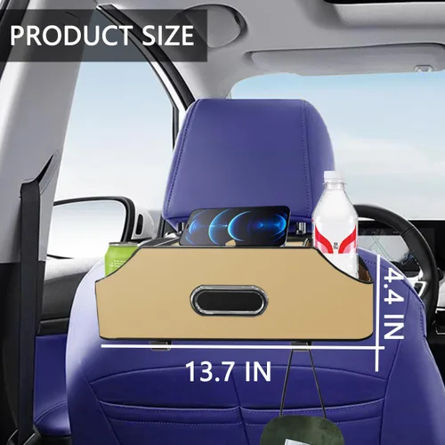 Vista 3 de AUCELI Organizador de respaldo de asiento de automóvil con portavasos y caja de pañuelos, caja de almacenamiento colgante para reposacabezas