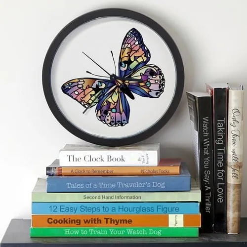 Vista 2 de CafePress Reloj de pared de mariposa exótica de 10 pulgadas para sala de estar, cocina u oficina
