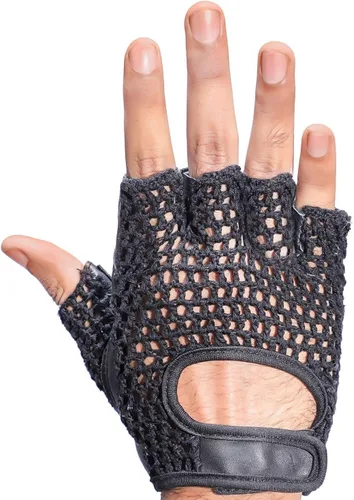 Vista 7 de Guantes de cuero acolchados con gel de levantamiento de pesas de malla para entrenamiento, ciclismo, gimnasio, color negro (XXL)