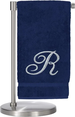 Vista 115 de Script R - Toalla de baño con monograma, regalo personalizado, 27 x 54 pulgadas, juego de 1 toalla bordada con texto dorado, 100% algodón turco Navy