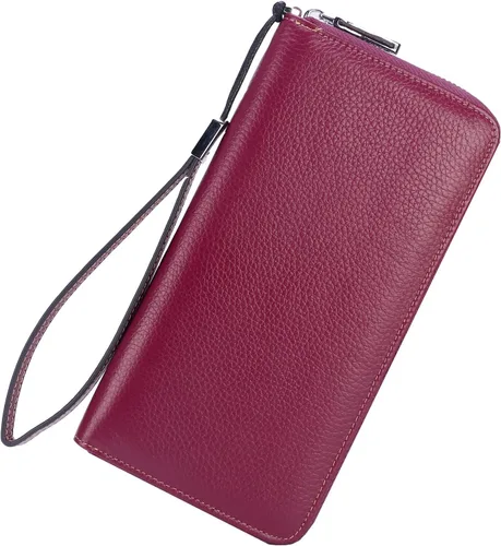 Vista 9 de Lavemi Pequeña cartera compacta para mujer, con bloqueo RFID, de piel auténtica, plegable, con ventanas de identificación