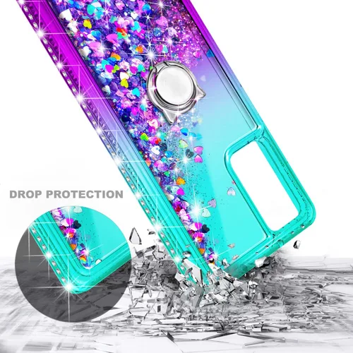 Vista 3 de NZND Compatible con Samsung Galaxy A13-5G funda para teléfono, aguamarina/morado Brillante purpurina flotante cascada líquida linda cubierta