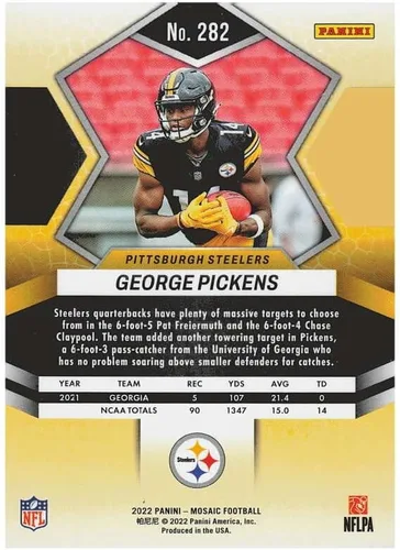 Vista 2 de PANINI MOSAIC # 282 GEORGE PICKENS NFL DEBUT RC PITTSBURGH STEELERS FOOTBALL TARJETA OFICIAL DE LA NFL