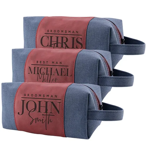 Vista 32 de Regalos personalizados para padrinos de boda, bolsas de aseo personalizadas para hombres, regalos de padrino de boda, Beige, Diseño #1, Juego de 3