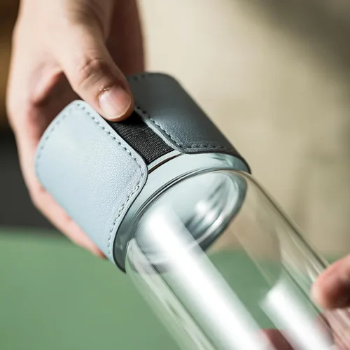 Vista 9 de Botella de Té de Vidrio de 16 oz Botella para Beber con Funda Antideslizante, e Infusor de Té de Acero Inoxidable, Tapa a Prueba de Fugas, Botella