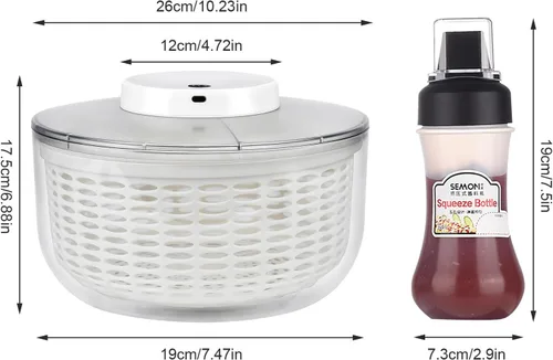 Vista 6 de Hilandero eléctrico de ensalada, hilandero de lechuga 6L, secador de verduras de ensalada grande Lavadora de ensalada de frutas secadora giratoria
